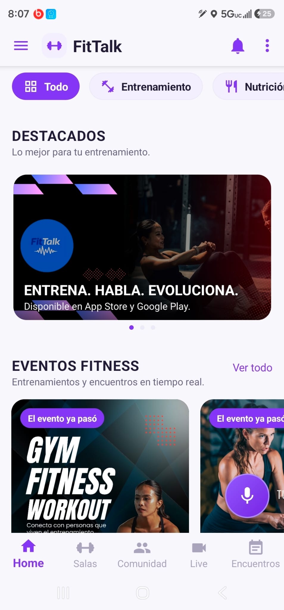 Interfaz de FitTalk
